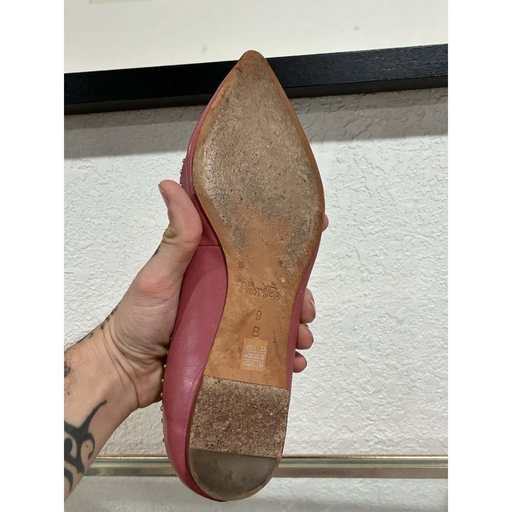 Coach 'Jody' Pink Studded Leather Strap Pointed Toe Ballet Flats Size 9B - Picture 12 of 14